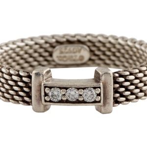Tiffany & Co. Narrow Diamond Mesh Band Ring Somerset Sterling Silver with pouch.